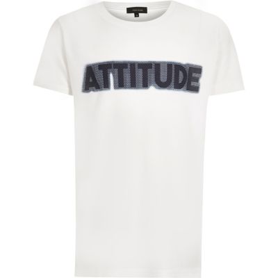 Boys white &#39;Attitude&#39; print T-shirt